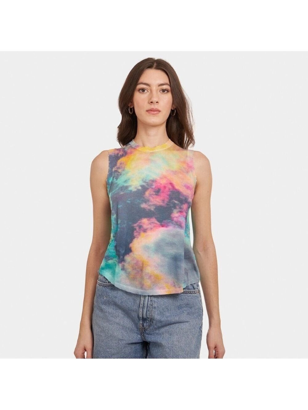 Autumn Cashmere Distressed Edge Cloud Print Muscle Tee